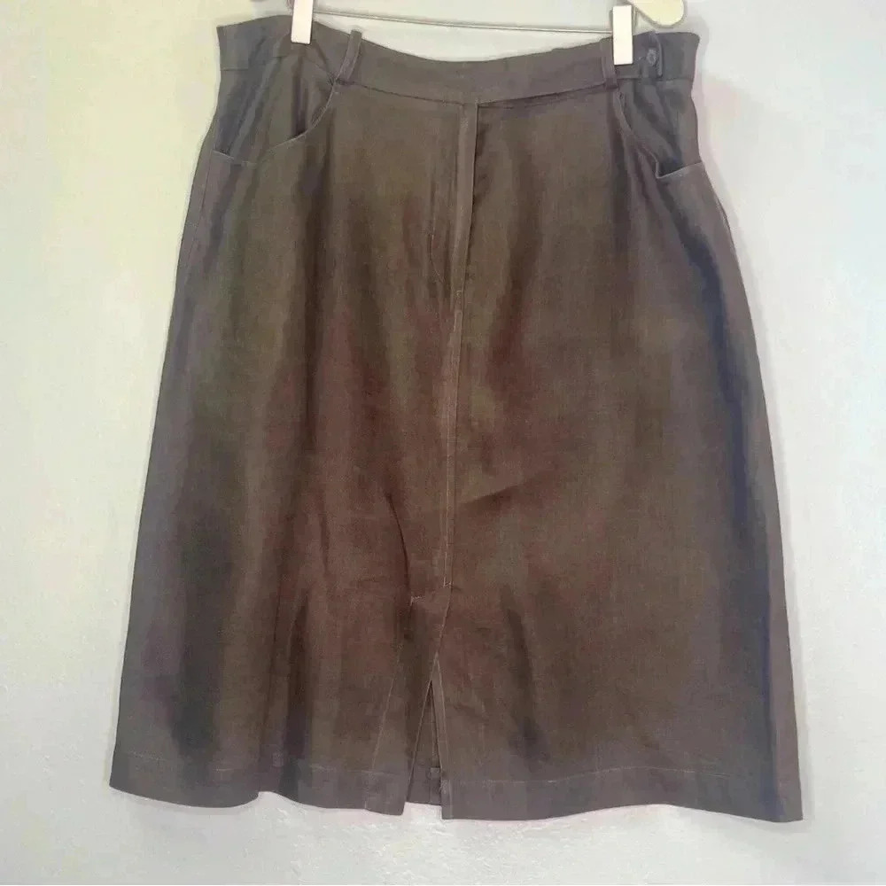 Tyler Böe 100% Linen Skirt Front Slit Pockets Sz 14